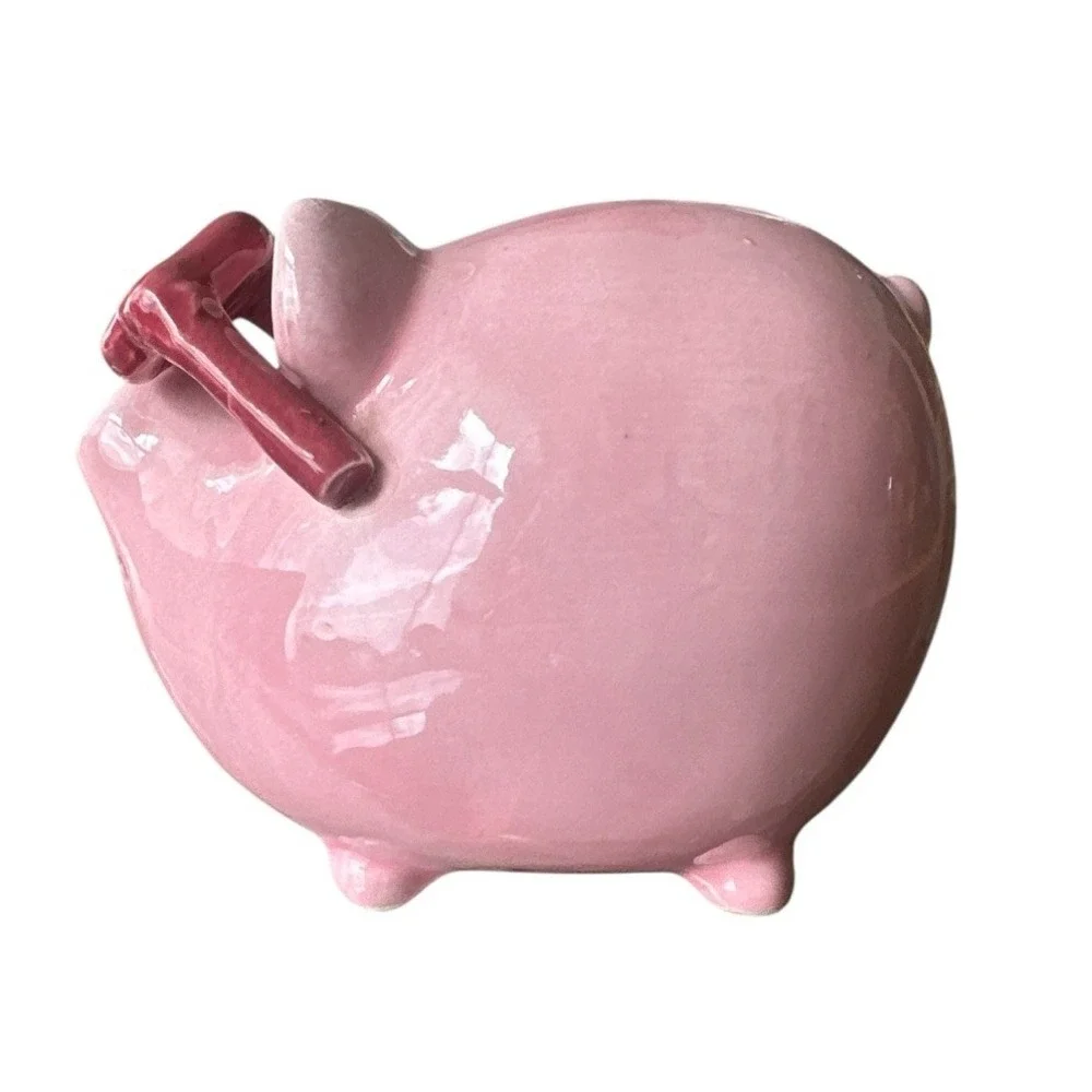 Ceramic Coin Bank With Plug Rubber  Pink Pig Wearing‎ Pink Glasses Collector